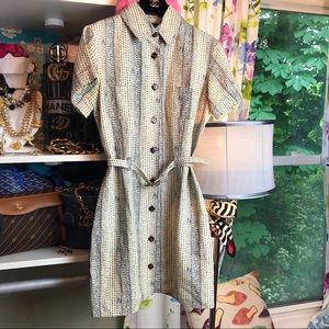 Auth FENDI Vintage Belted FF Logo Shirt Dress